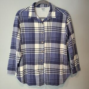 Vintage Womens Top Sz 1X Blue Plaid Shirt Jacket Shacket Country Western Cowgirl